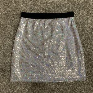 Elastic Silver Sequin Mini Skirt